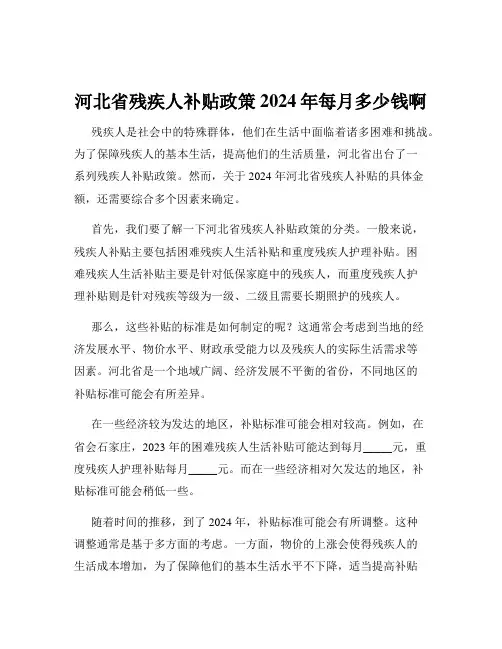 河北省残疾人补贴政策2024年每月多少钱啊