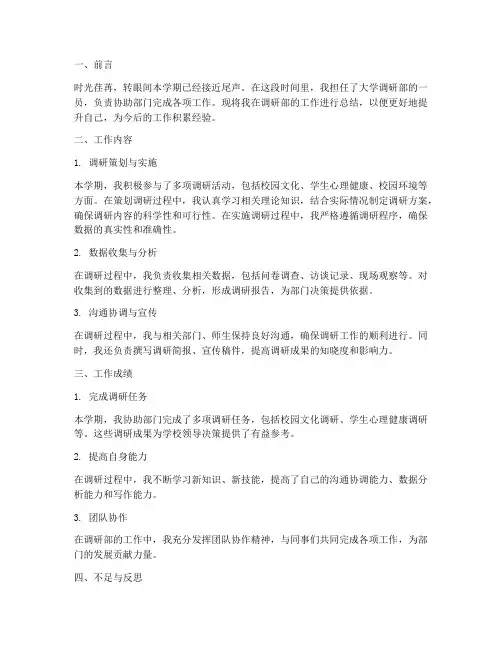 大学调研部个人工作总结