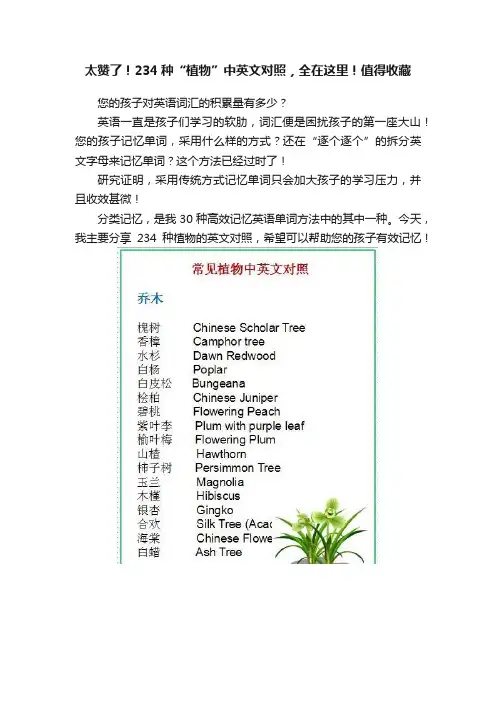 太赞了！234种“植物”中英文对照，全在这里！值得收藏