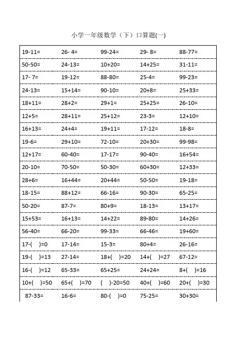 小学一年级下学期数学口算天天练(18页)