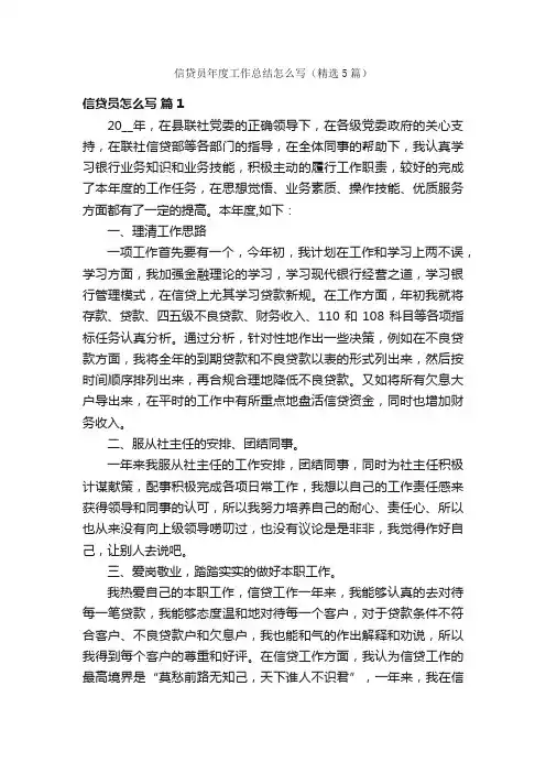 信贷员年度工作总结怎么写（精选5篇）