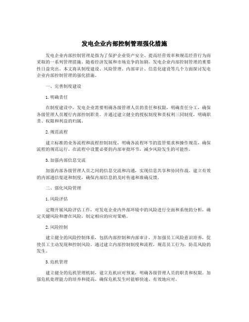 发电企业内部控制管理强化措施