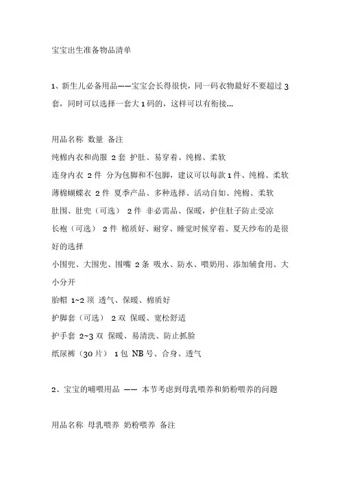 宝宝出生准备物品清单