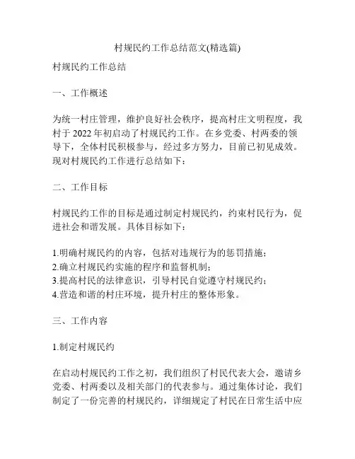 村规民约工作总结范文(精选篇)