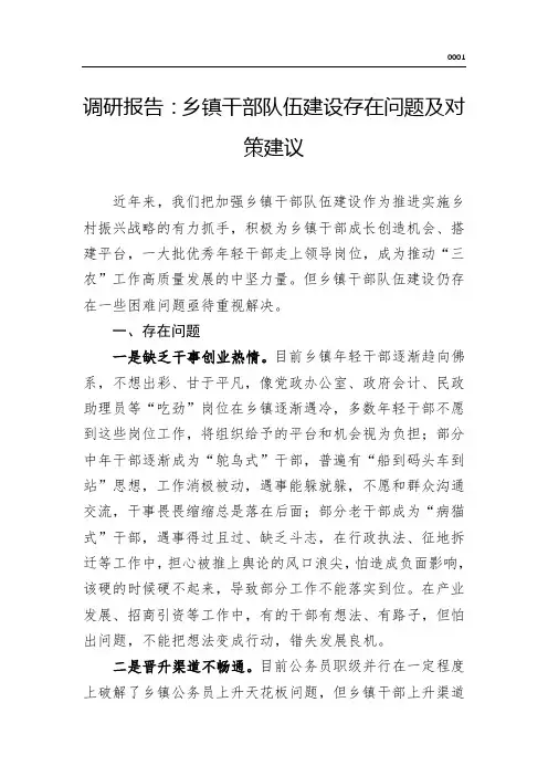 调研报告：乡镇干部队伍建设存在问题及对策建议(word版)