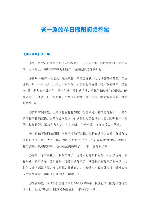 查一路的冬日暖阳阅读答案
