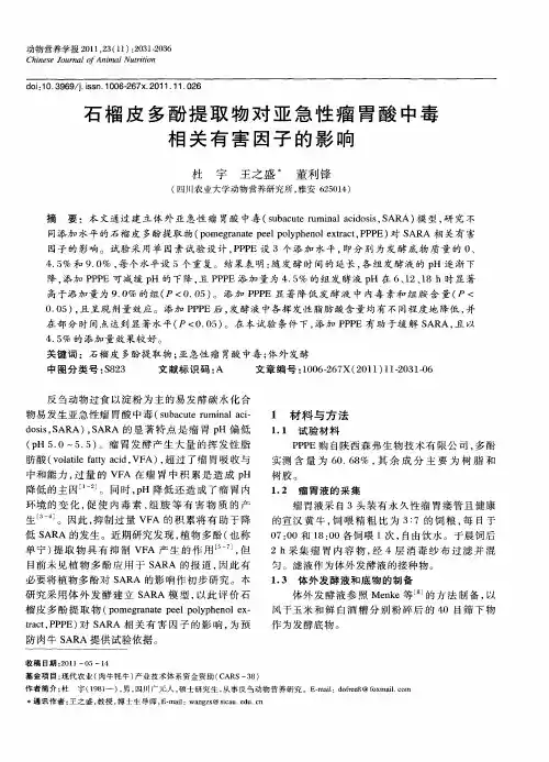 石榴皮多酚提取物对亚急性瘤胃酸中毒相关有害因子的影响