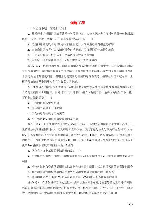 2024年高考生物一轮复习课时检测四十二细胞工程含解析新人教版