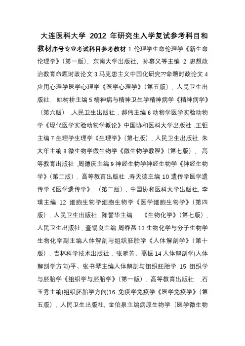 大连医科大学复试科目
