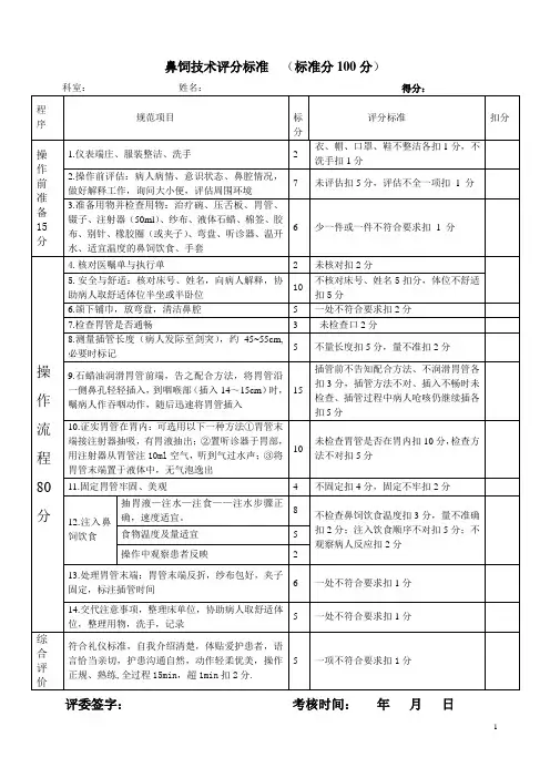 鼻饲技术评分标准