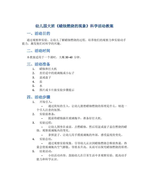 幼儿园大班《蜡烛燃烧的现象》科学活动教案