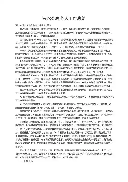 污水处理个人工作总结（通用11篇）