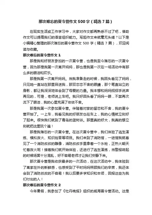 那次难忘的夏令营作文500字（精选7篇）