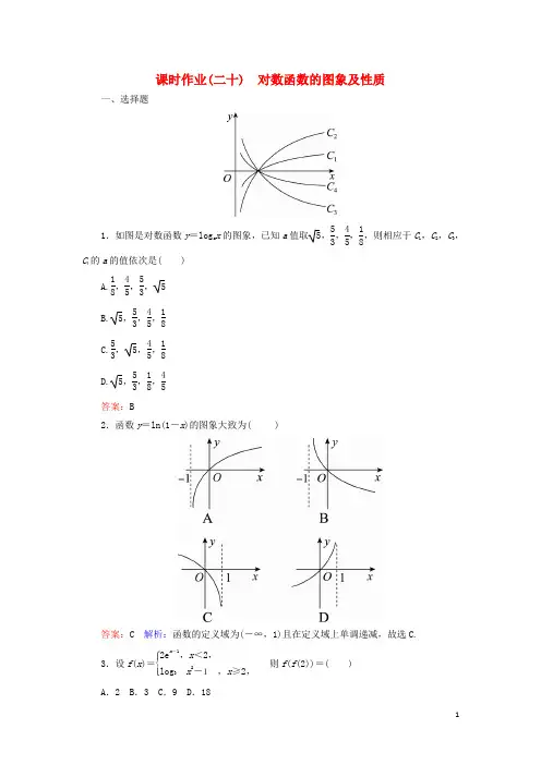 高中数学 第二章 基本初等函数(Ⅰ)20 对数函数的图象及性质课时作业 新人教A版必修1
