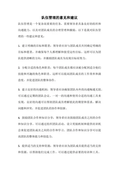 队伍管理的意见和建议