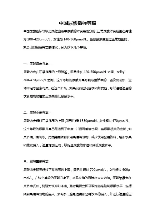 中国尿酸指标等级