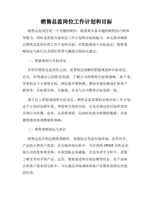 销售总监岗位工作计划和目标