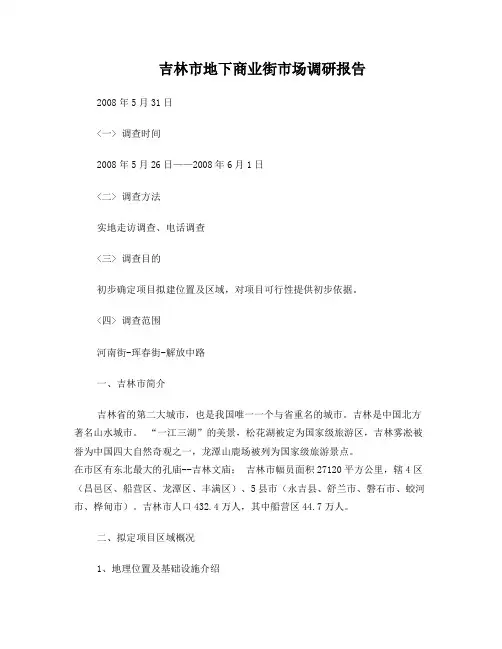 吉林市地下商业街市场调研报告