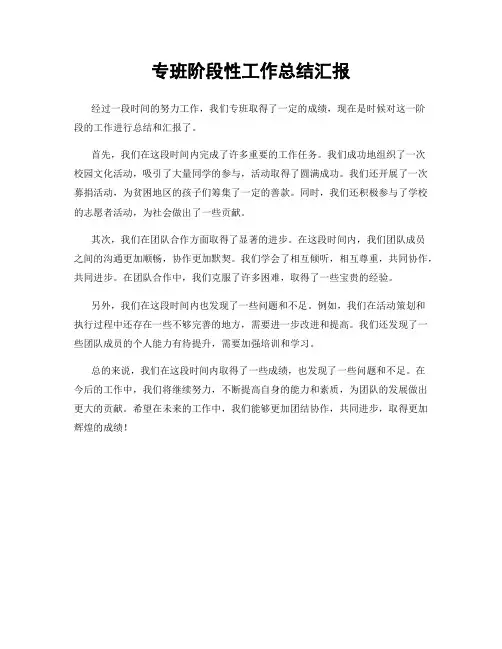 专班阶段性工作总结汇报