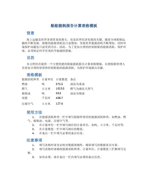 船舶能耗报告计算表格模板