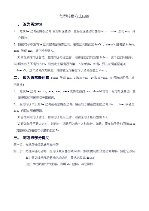 小学英语句型转换专项练习