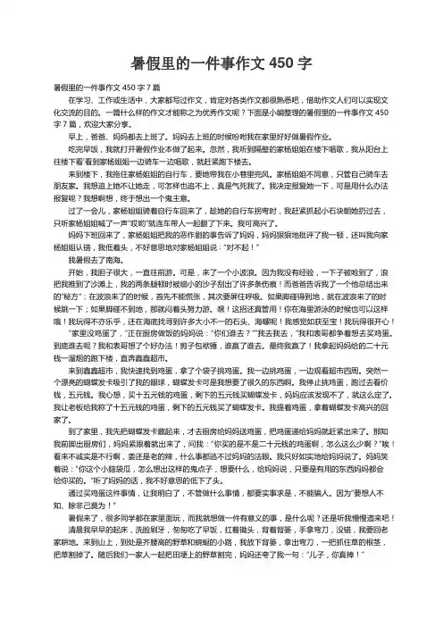 暑假里的一件事作文450字7篇