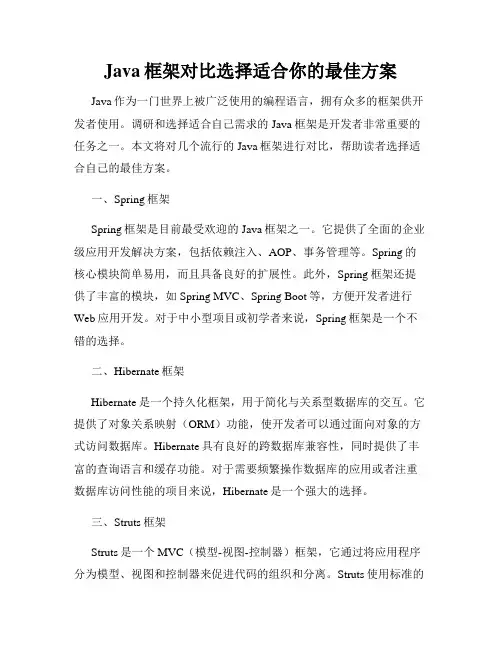 Java框架对比选择适合你的最佳方案