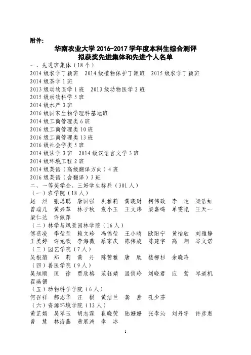 华南农业大学2012017学本科生综合测评
