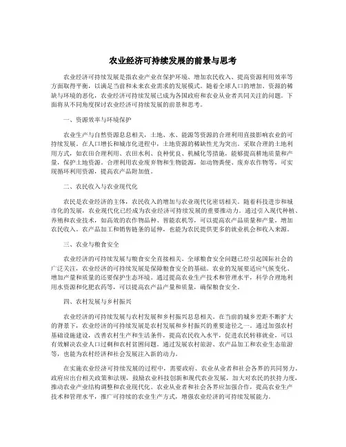 农业经济可持续发展的前景与思考