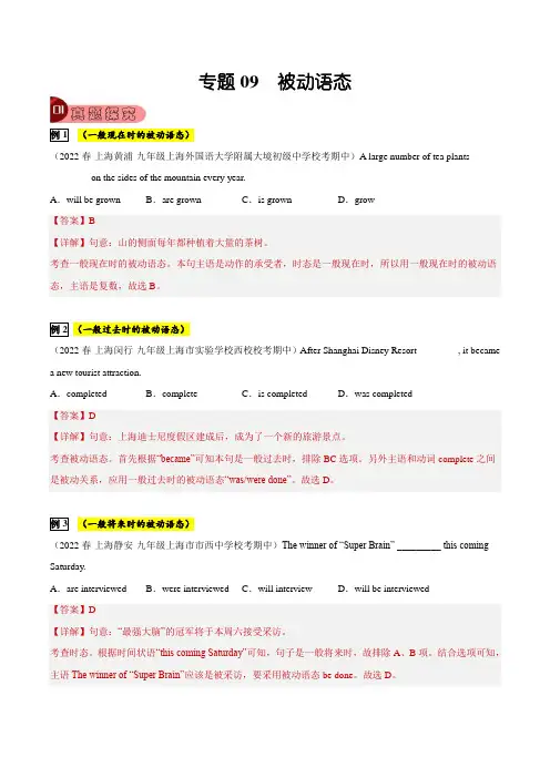 专题09 被动语态-2023年中考英语总复习真题探究与变式训练(上海专用)(解析版)