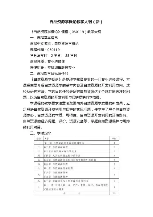 自然资源学概论教学大纲（新）