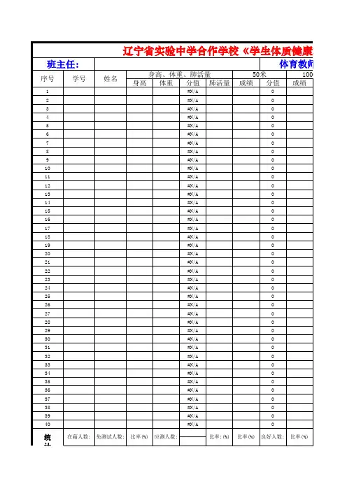 中学生体质健康评价表——高中