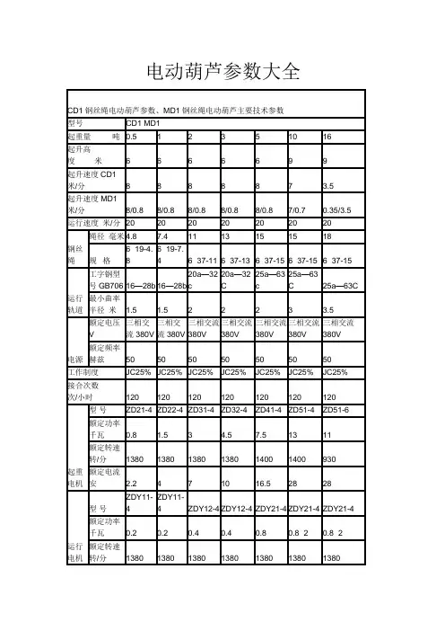 钢丝绳电动葫芦参数