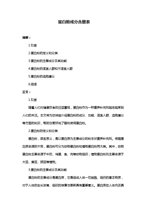 蛋白粉成分含量表