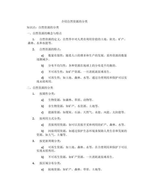 介绍自然资源的分类