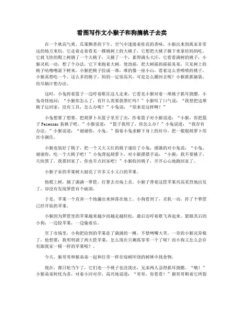 看图写作文小猴子和狗摘桃子去卖