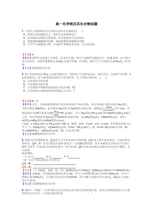 高一化学钠及其化合物试题
