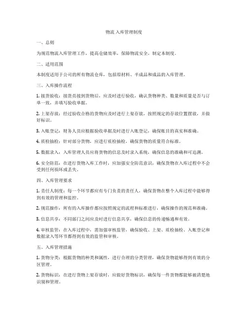 物流 入库管理制度