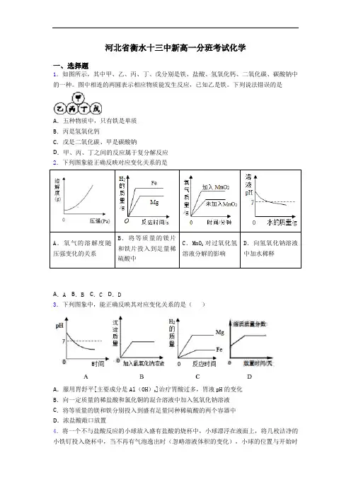 河北省衡水十三中新高一分班考试化学