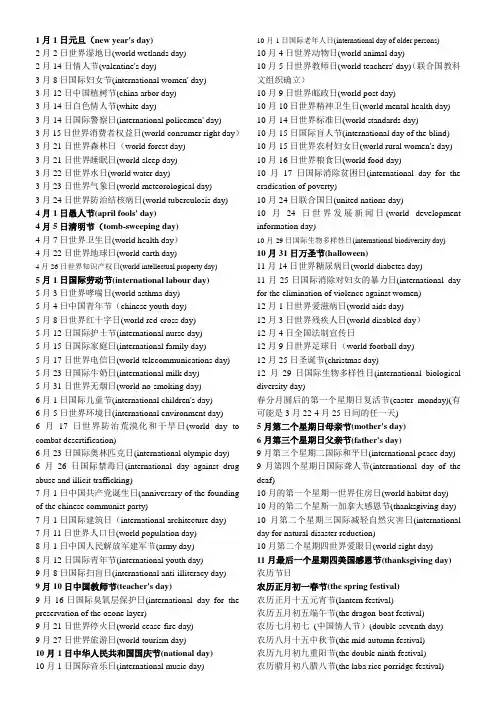 国内外主要节日英文表达