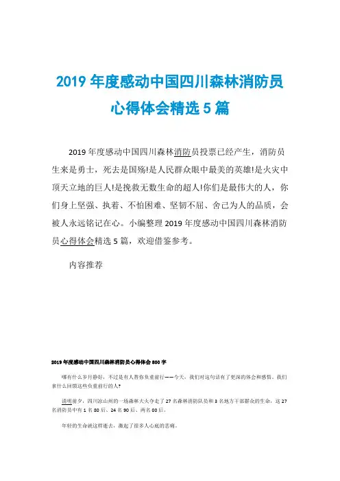 2019年度感动中国四川森林消防员心得体会精选5篇