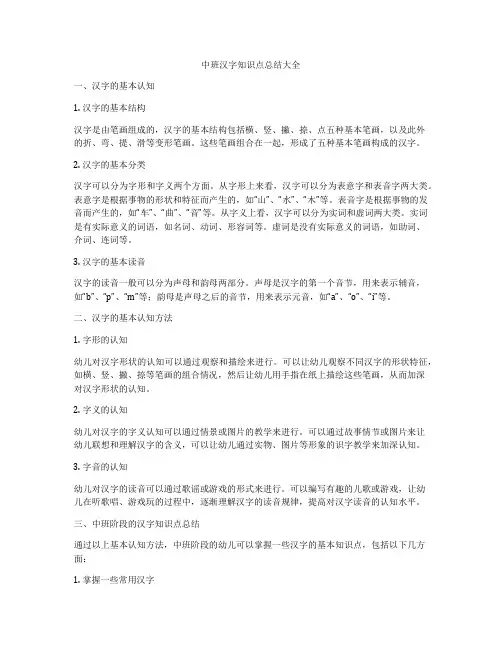 中班汉字知识点总结大全