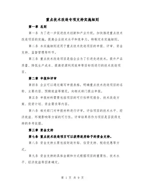 重点技术改造专项支持实施细则(三篇)