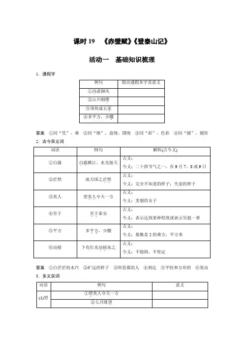 2023年高考语文一轮复习讲义——《赤壁赋》《登泰山记》