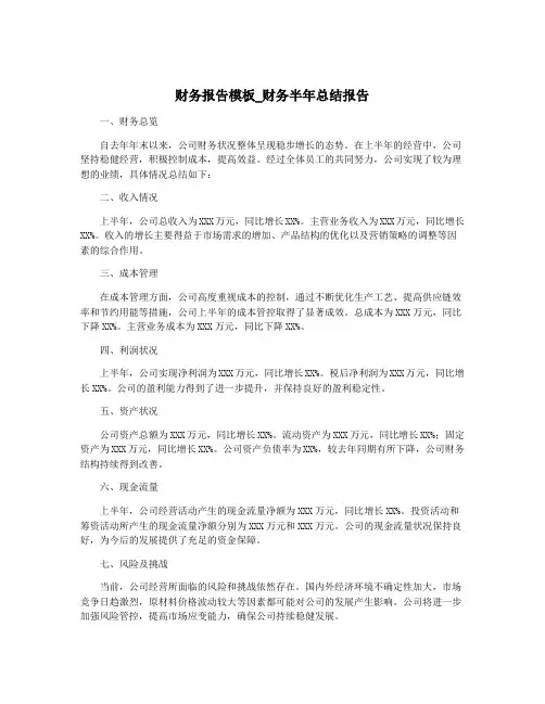 财务报告模板_财务半年总结报告
