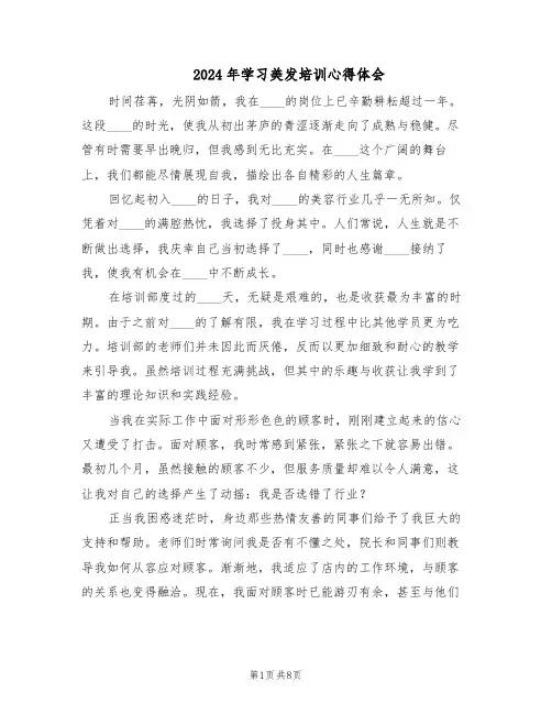 2024年学习美发培训心得体会（五篇）