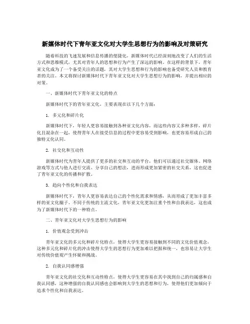 新媒体时代下青年亚文化对大学生思想行为的影响及对策研究