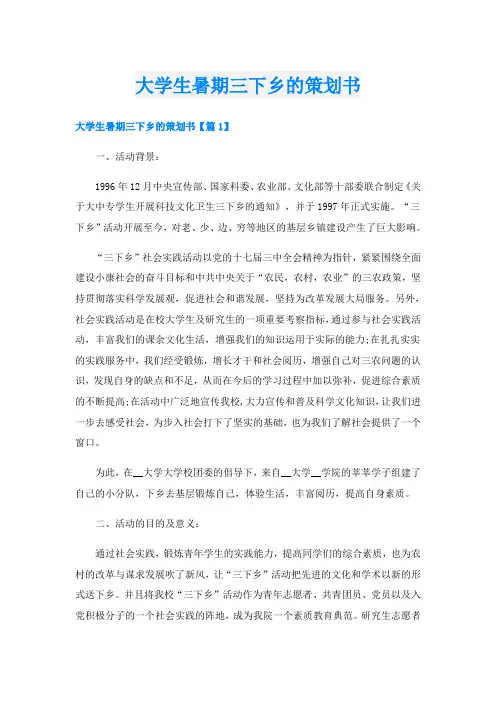 大学生暑期三下乡的策划书