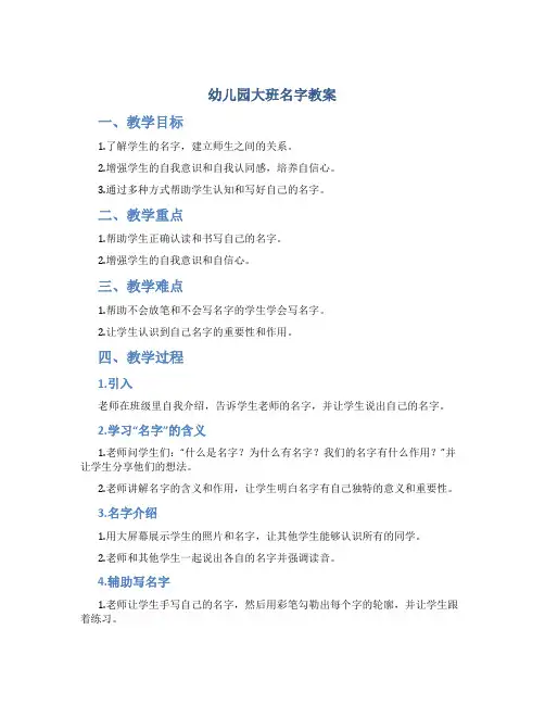 幼儿园大班名字教案