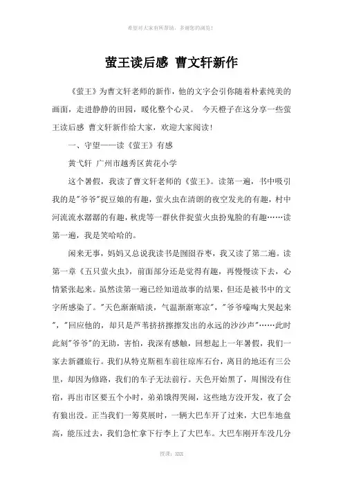 萤王读后感-曹文轩新作-应用文